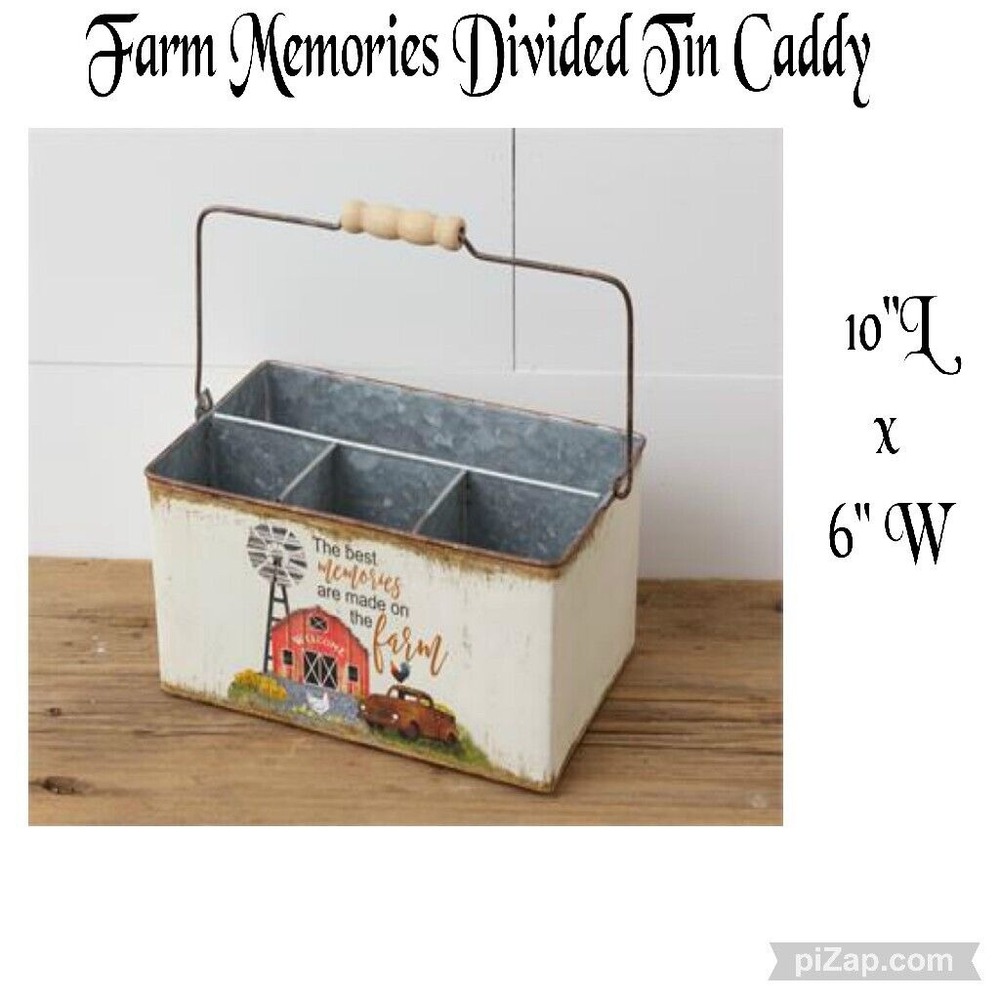 New Primitive Farm Memories Divided Metal Caddy by YHD